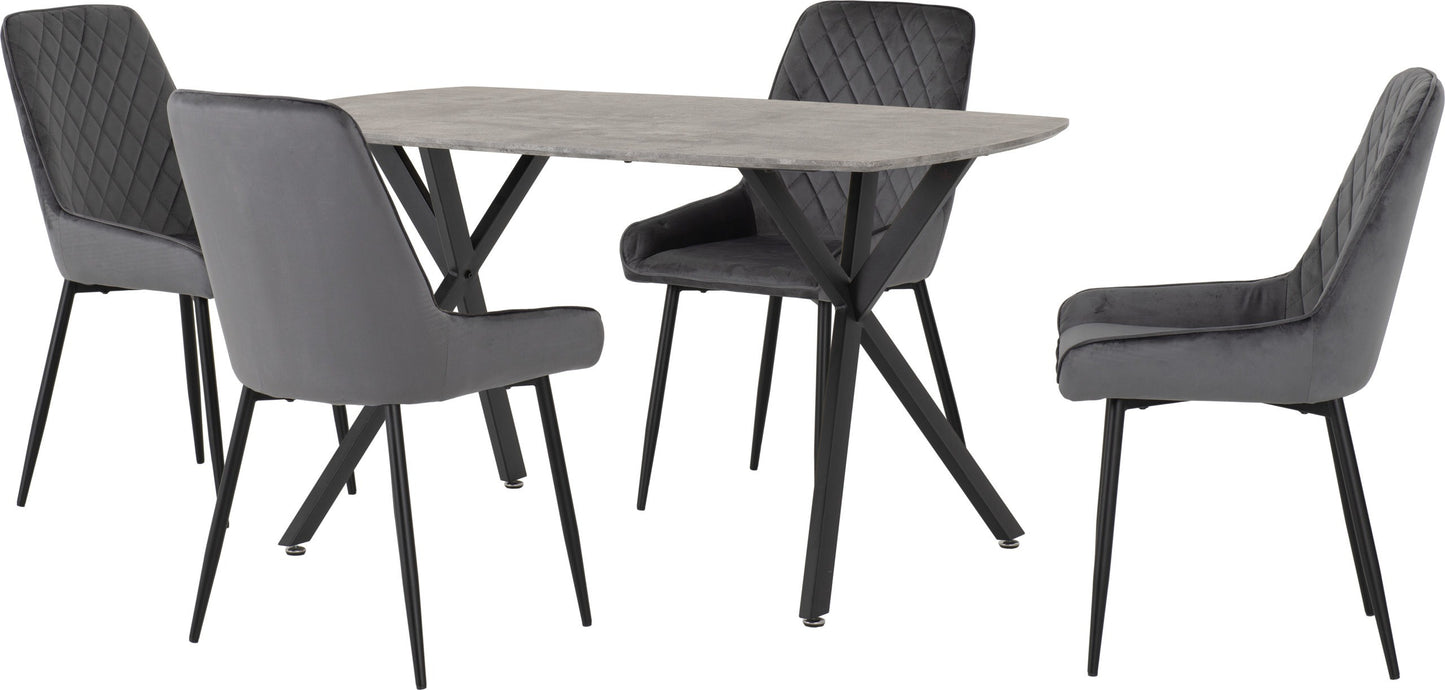 Athos concrete dining set with four chairs