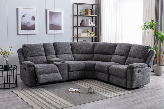 Danielle corner Recliner in Grey waffle fabric